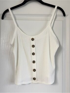 White Button-Front Knit Cami Top